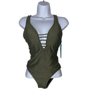 Antonio Melani NWT Green One Piece Swimsuit Strappy Back Detail Gold Hardware XS